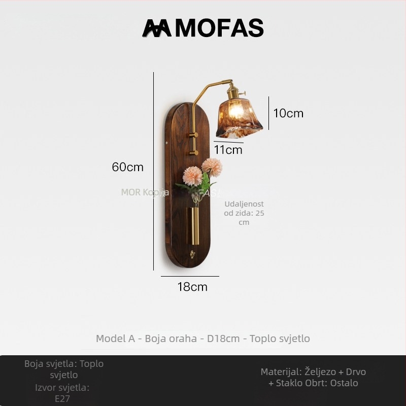 MOFAS Francuski stil vintage zidna lampa s cvjetnim aranžmanom, prekidačem, za spavaću sobu, hodnik i dnevni boravak