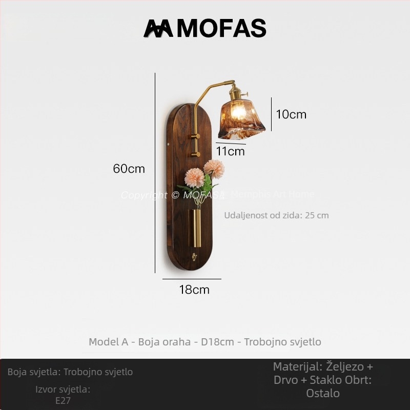 MOFAS Francuski stil vintage zidna lampa s cvjetnim aranžmanom, prekidačem, za spavaću sobu, hodnik i dnevni boravak