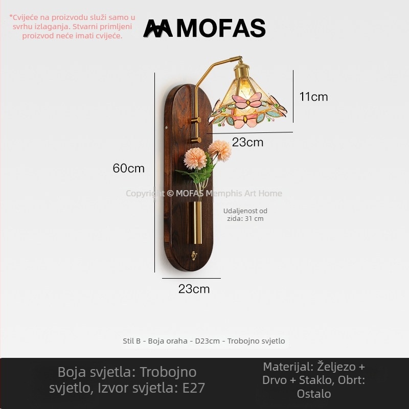 MOFAS Francuski stil vintage zidna lampa s cvjetnim aranžmanom, prekidačem, za spavaću sobu, hodnik i dnevni boravak