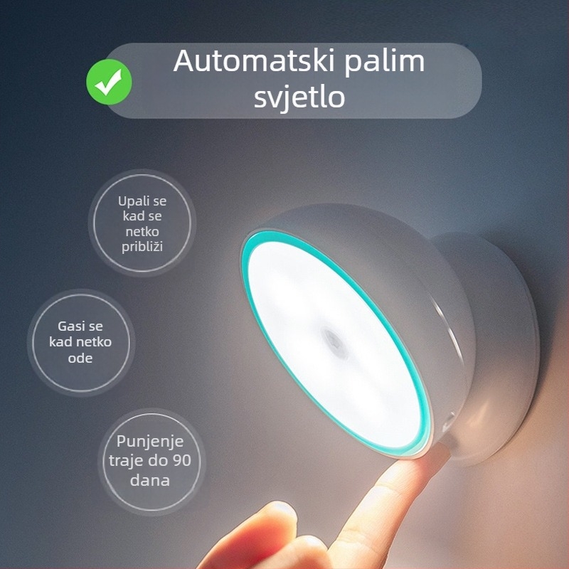 LED noćna lampica za spavaću sobu i hodnik, zidna lampa s USB punjenjem i senzorom pokreta