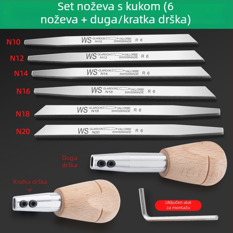 Ručni alat za obradu nakita od zlata i srebra: nož za vučenje žice, s držačem za graviranje