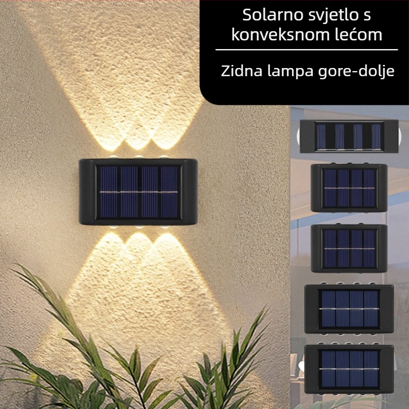 Solarna zidna svjetiljka s dvostrukom glavom, vodootporna, za balkon, vanjsko osvjetljenje koje svijetli prema gore i dolje.
