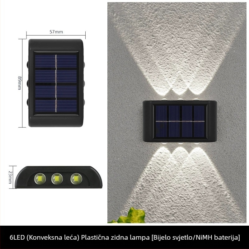 Solarna zidna svjetiljka s dvostrukom glavom, vodootporna, za balkon, vanjsko osvjetljenje koje svijetli prema gore i dolje.