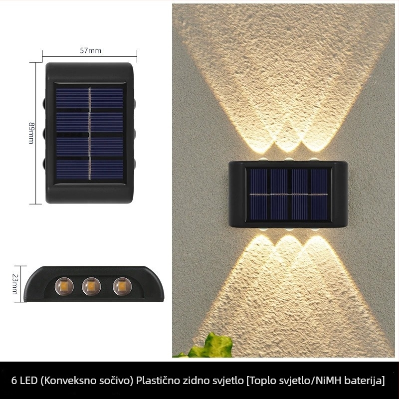 Solarna zidna svjetiljka s dvostrukom glavom, vodootporna, za balkon, vanjsko osvjetljenje koje svijetli prema gore i dolje.