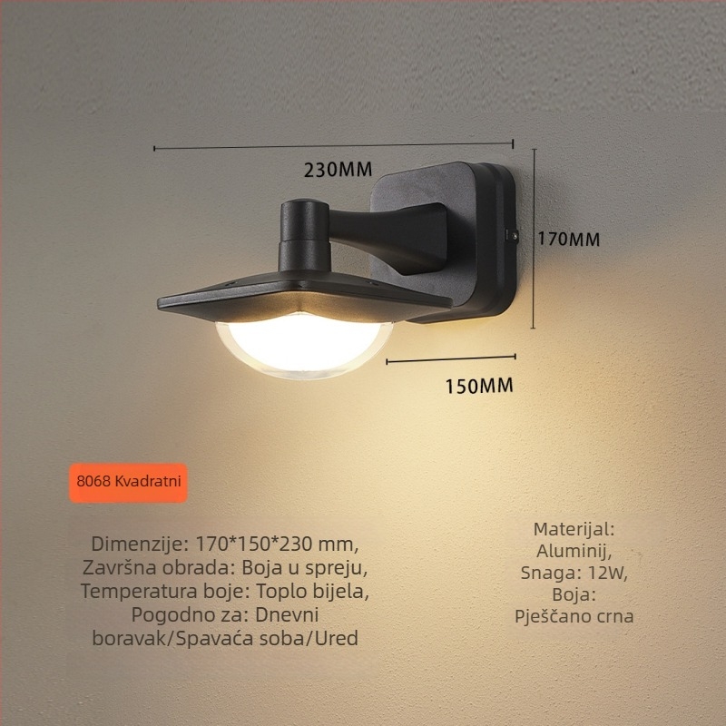 LED vanjska vodootporna zidna svjetiljka za vanjske i unutarnje uporabe – aluminij, IP65, 170×150×230 mm, zidni montažni, luksuzan dizajn