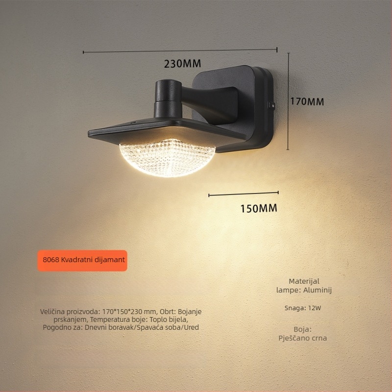 LED vanjska vodootporna zidna svjetiljka za vanjske i unutarnje uporabe – aluminij, IP65, 170×150×230 mm, zidni montažni, luksuzan dizajn