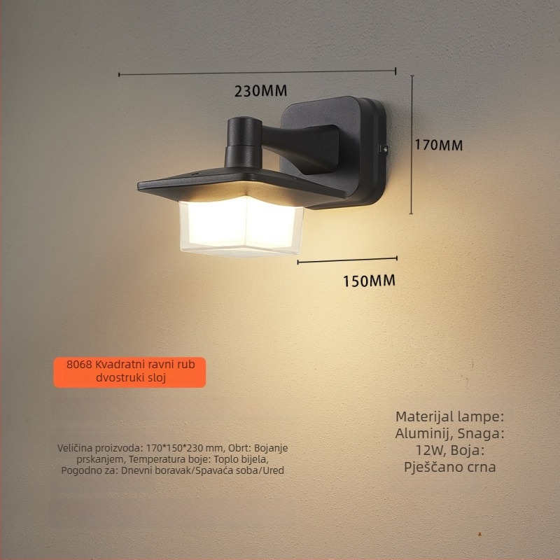 LED vanjska vodootporna zidna svjetiljka za vanjske i unutarnje uporabe – aluminij, IP65, 170×150×230 mm, zidni montažni, luksuzan dizajn