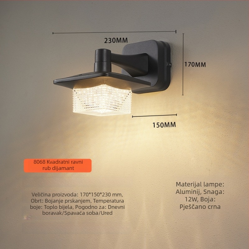LED vanjska vodootporna zidna svjetiljka za vanjske i unutarnje uporabe – aluminij, IP65, 170×150×230 mm, zidni montažni, luksuzan dizajn