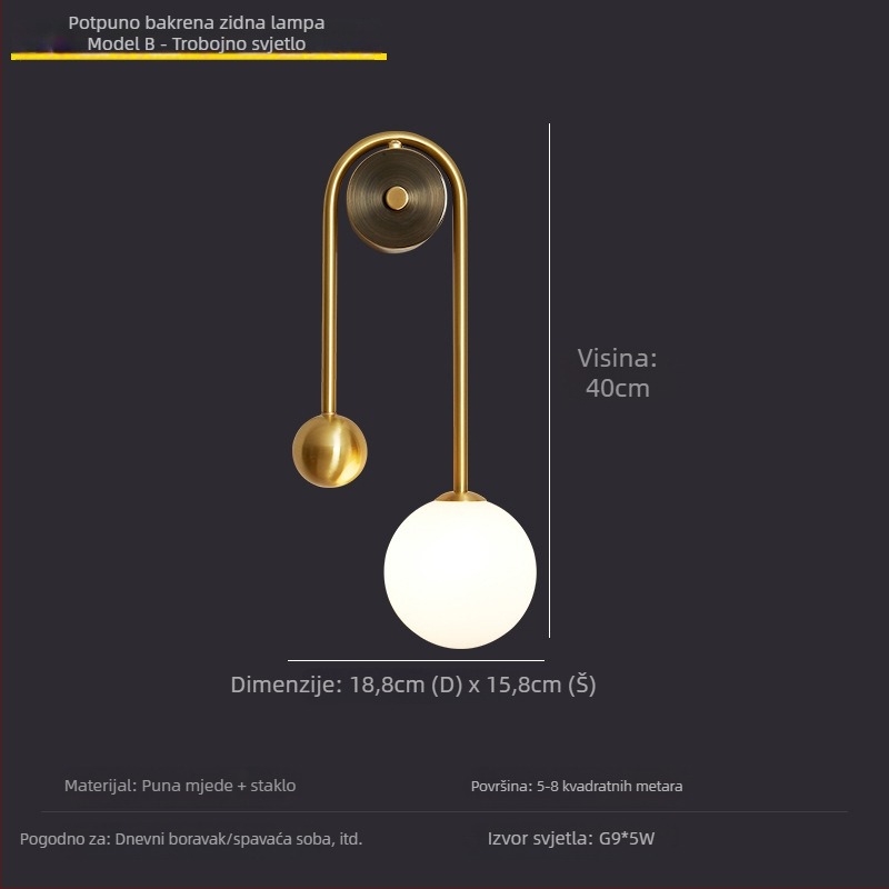 Zidna svjetiljka od bakra, modernističkog minimalističkog stila, za dnevni boravak, hodnik i spavaću sobu – nordijski stil.