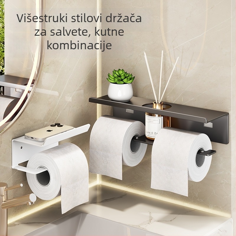 Zidni držač toaletnog papira s kutijom za maramice, bez bušenja, vodootporan