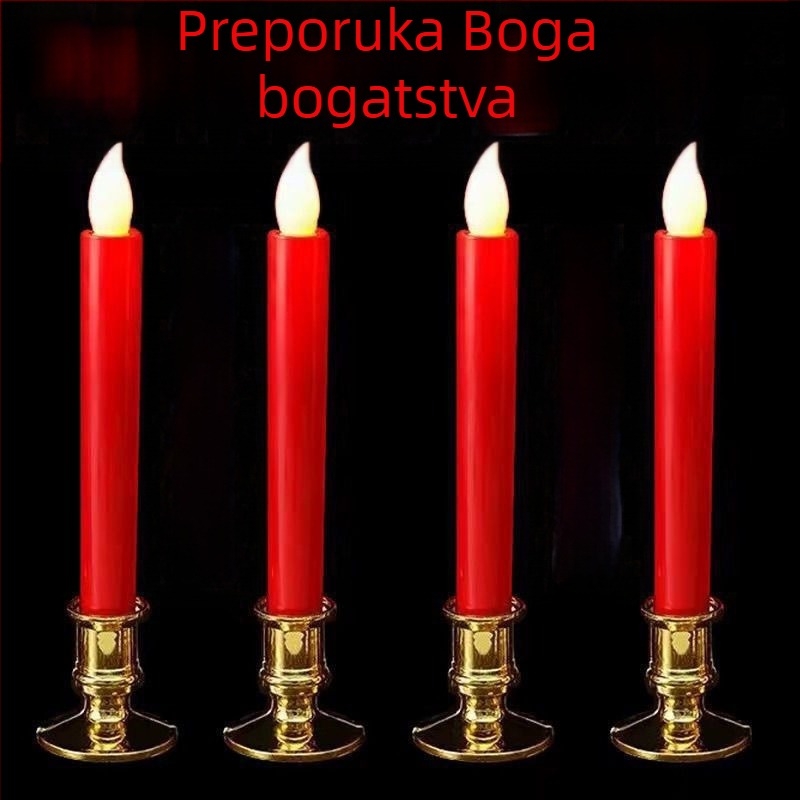 Crvena LED elektronička svijeća s plamenom, baterijsko napajanje, dugotrajan siguran plamen, bez dima, za useljenje i vjenčanje