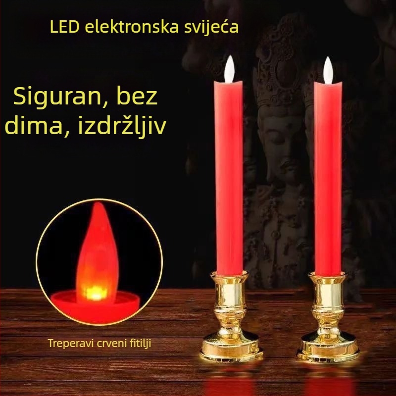 Crvena LED elektronička svijeća s plamenom, baterijsko napajanje, dugotrajan siguran plamen, bez dima, za useljenje i vjenčanje