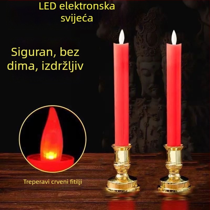 Crvena LED elektronička svijeća s plamenom, baterijsko napajanje, dugotrajan siguran plamen, bez dima, za useljenje i vjenčanje