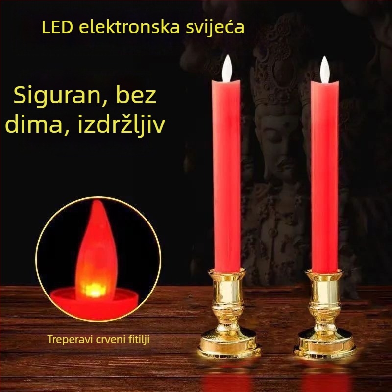 Crvena LED elektronička svijeća s plamenom, baterijsko napajanje, dugotrajan siguran plamen, bez dima, za useljenje i vjenčanje