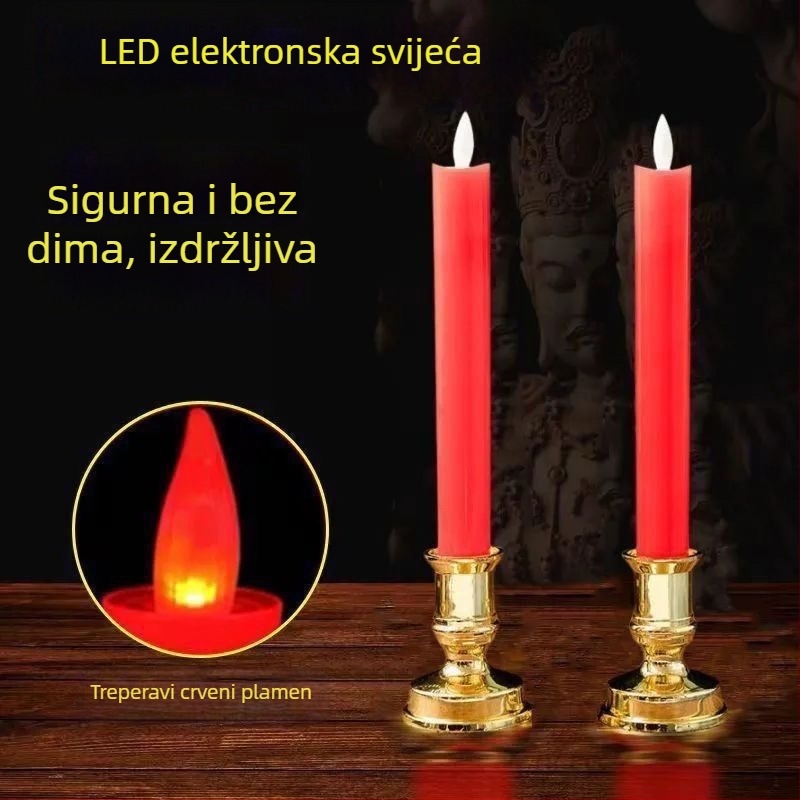 Crvena LED elektronička svijeća s plamenom, baterijsko napajanje, dugotrajan siguran plamen, bez dima, za useljenje i vjenčanje