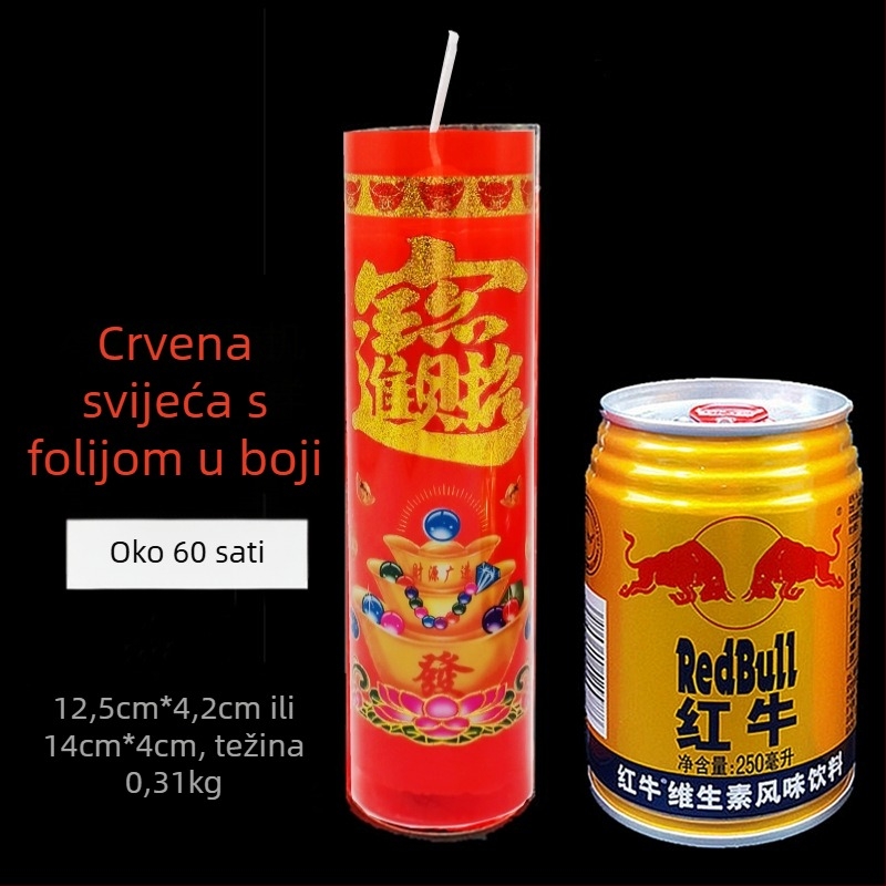 60-satna bezdimna crvena cilindrična svijeća za kućnu upotrebu, parafinski vosak