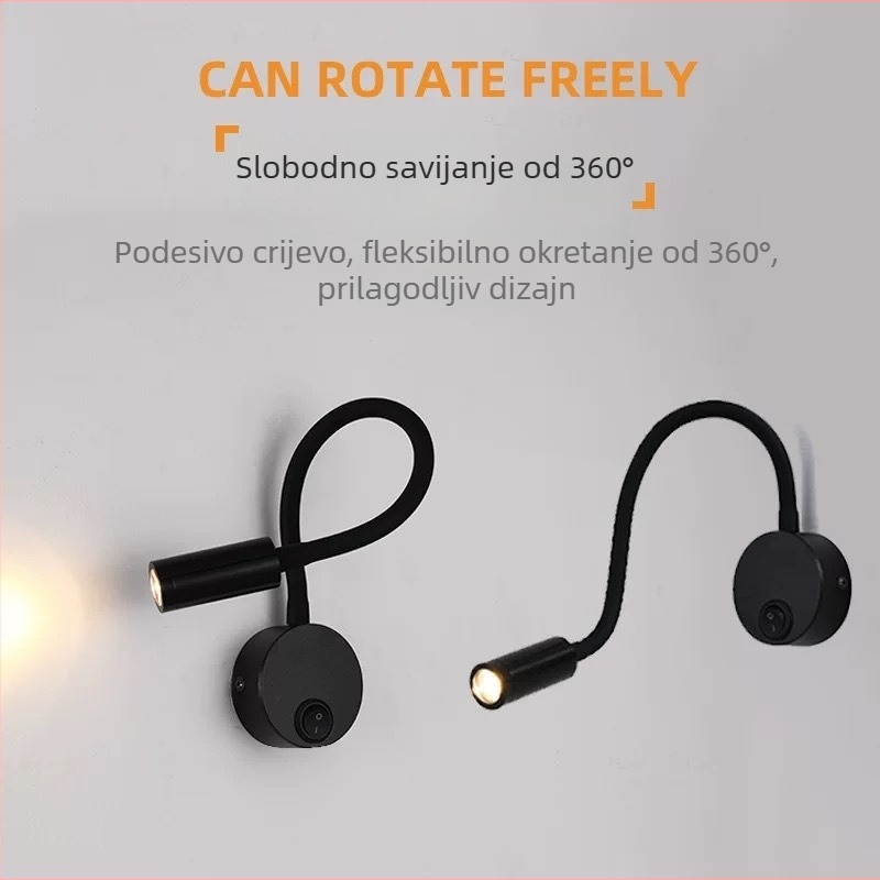 LED noćna lampa za čitanje uz krevet s fleksibilnim vratom