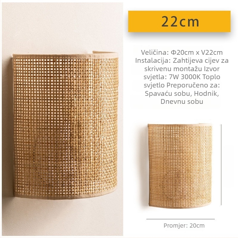 Zidna lampa od ratana u japanskom stilu za spavaću sobu, minimalistički wabi-sabi dizajn, pogodna za dnevni boravak, hodnik i ulaz, retro minimalistna noćna lampica za gostinjsku smještaj