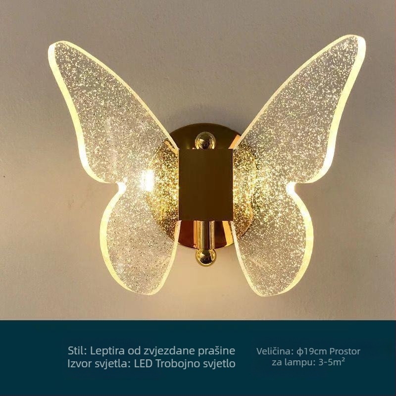Zidna LED svjetiljka s motivom leptira, luksuzna, moderna, minimalistički nordijski stil, za spavaću sobu i TV zid