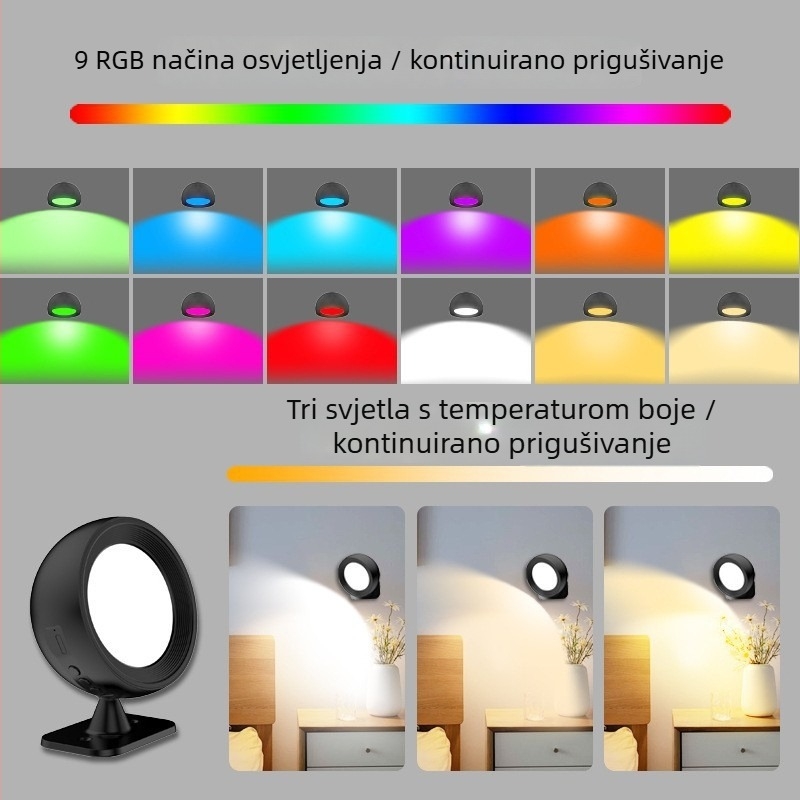 RGB magnetska zidna lampa, punjiva, daljinsko upravljanje i tajmer, tri temperature boje, za dnevnu sobu i spavaću sobu – noćna svjetiljka