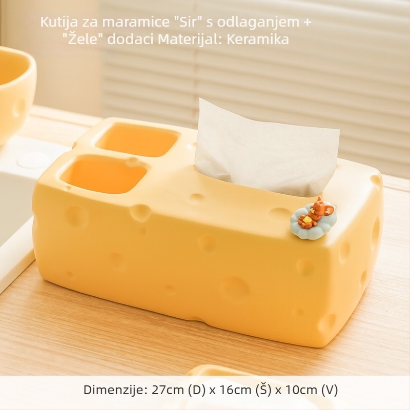 Keramička kutija za papirnate ubruse krem boje, sladak dizajn, dekorativni dodatak za blagovaonu, dnevnu sobu ili toaletni stol