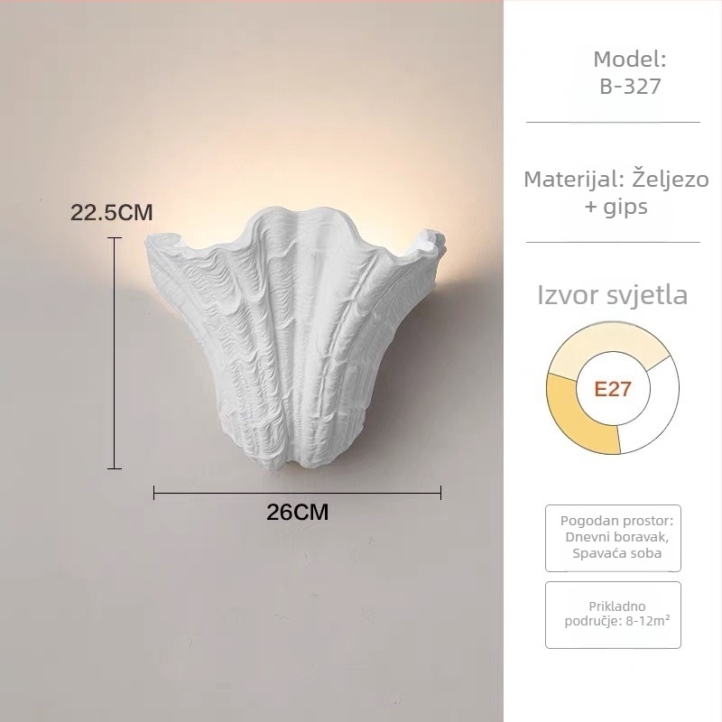 Zidna svjetiljka s motivom školjke, kremaste boje, od žbuke – vintage Wabi-Sabi stil za hodnik