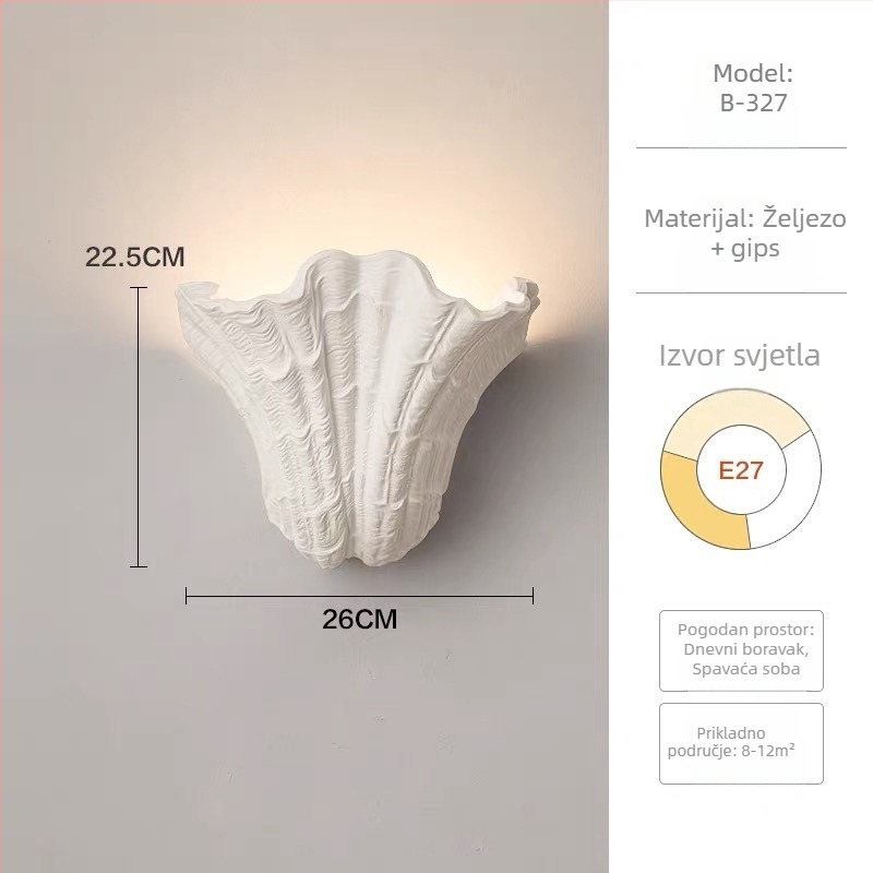 Zidna svjetiljka s motivom školjke, kremaste boje, od žbuke – vintage Wabi-Sabi stil za hodnik