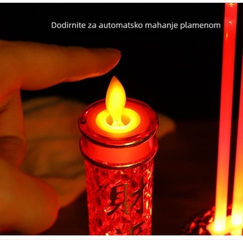 LED električna svijeća s kadilom i motivom Boga bogatstva, napajanje baterijama ili iz mreže, dvostruka upotreba, šareni sjaj