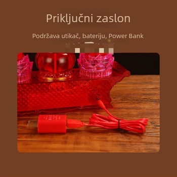 LED električna svijeća s kadilom i motivom Boga bogatstva, napajanje baterijama ili iz mreže, dvostruka upotreba, šareni sjaj