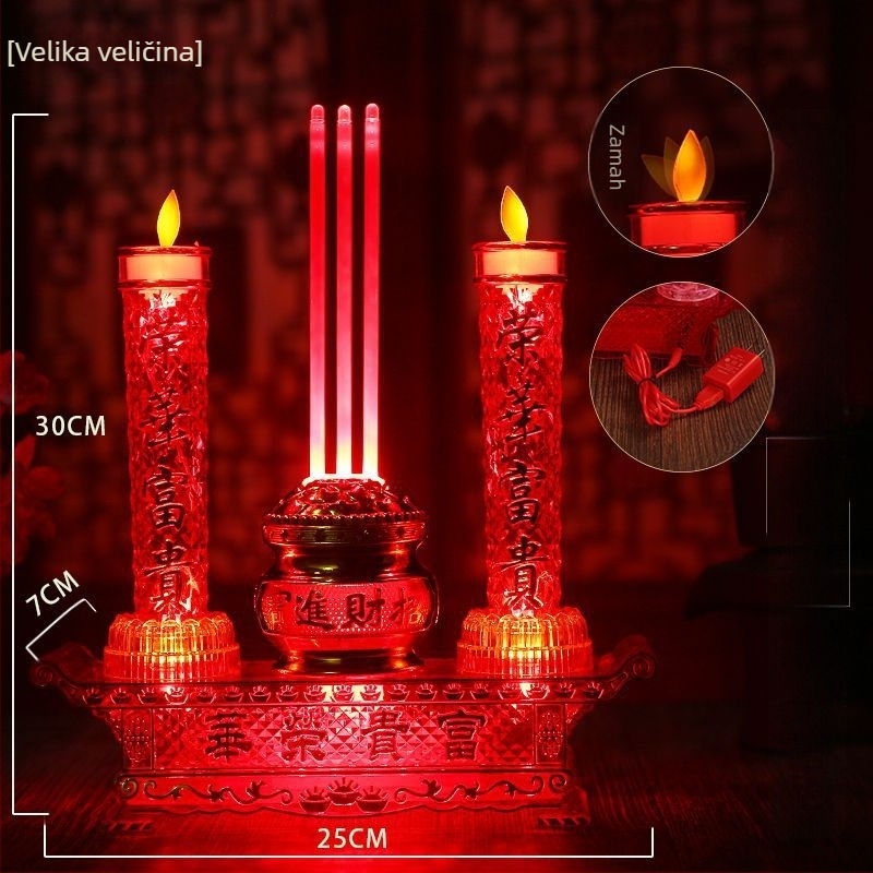 LED električna svijeća s kadilom i motivom Boga bogatstva, napajanje baterijama ili iz mreže, dvostruka upotreba, šareni sjaj