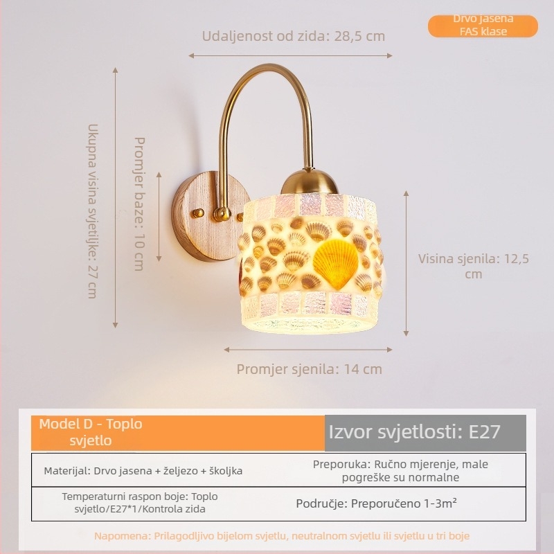 Stona lampa pored kreveta, u francuskom retro stilu, za spavaću sobu i dnevni boravak, nadahnuta japanskim wabi-sabi stilom i motivom školjke