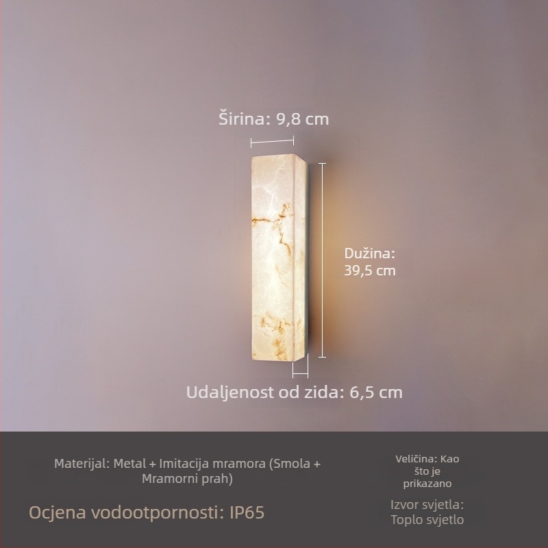 Vanjska LED zidna svjetiljka dugačkog oblika s imitacijom mramora, za hodnike i ulaze, spojena na napajanje