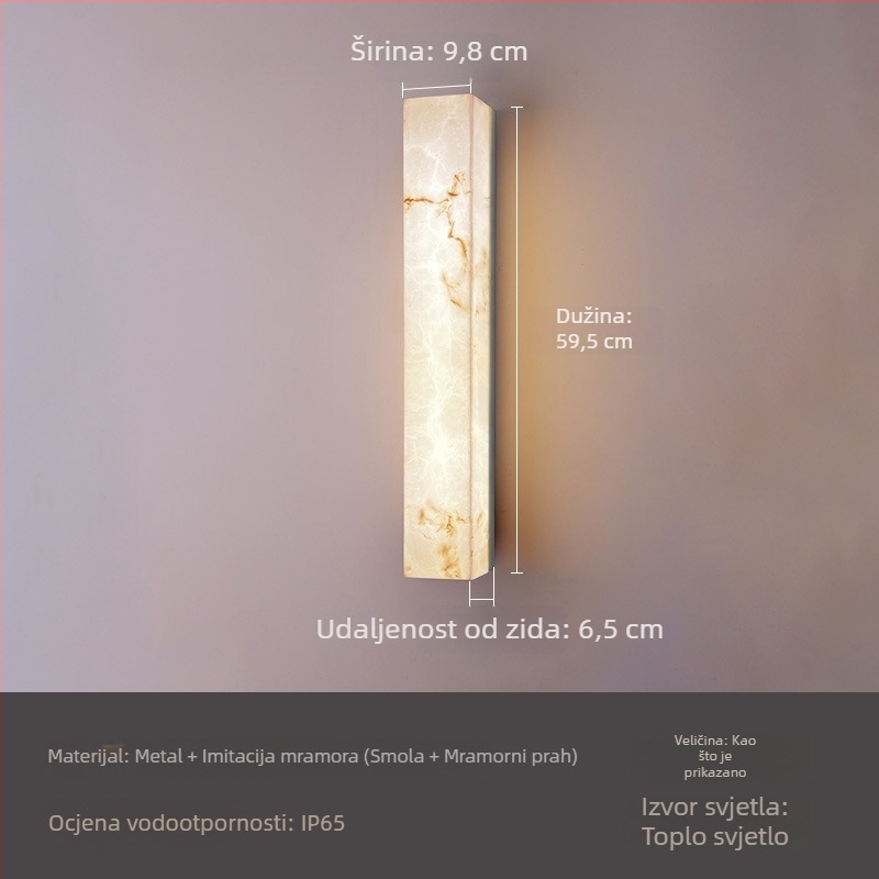 Vanjska LED zidna svjetiljka dugačkog oblika s imitacijom mramora, za hodnike i ulaze, spojena na napajanje