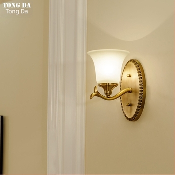 Stenska lampa od čistog bakra za dnevni boravak, hodnik i zid s TV-om, europski minimalistički stil, staklena sjenila, E27, 220V