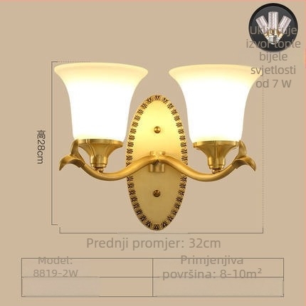 Stenska lampa od čistog bakra za dnevni boravak, hodnik i zid s TV-om, europski minimalistički stil, staklena sjenila, E27, 220V