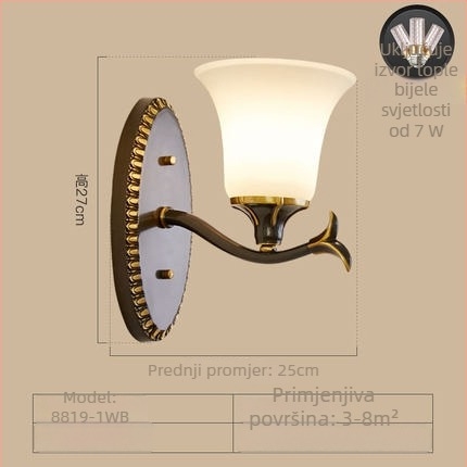Stenska lampa od čistog bakra za dnevni boravak, hodnik i zid s TV-om, europski minimalistički stil, staklena sjenila, E27, 220V