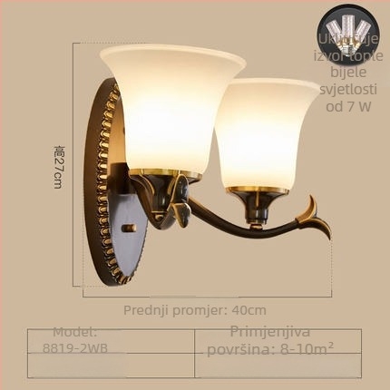 Stenska lampa od čistog bakra za dnevni boravak, hodnik i zid s TV-om, europski minimalistički stil, staklena sjenila, E27, 220V