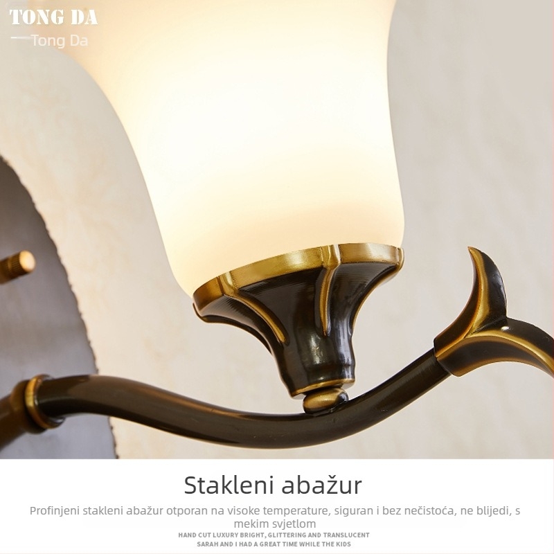 Stenska lampa od čistog bakra za dnevni boravak, hodnik i zid s TV-om, europski minimalistički stil, staklena sjenila, E27, 220V