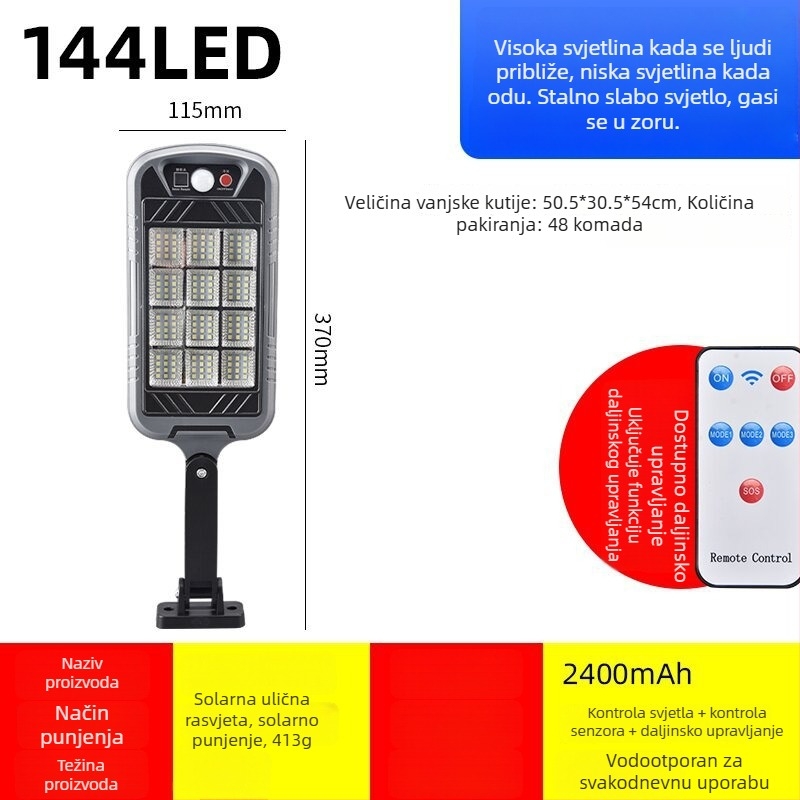 Supersvijetlo vanjsko vodootporno COB zidno LED svjetlo na solarnu energiju, za vrt i dvorište, s daljinskim upravljanjem i senzorom pokreta, LED rasvjeta