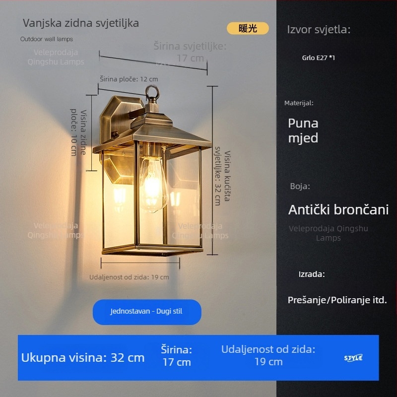 Vanjska zidna svjetiljka za ulaz u vilu, balkon, vrt, vanjske zidove, paviljon kineskog stila, dvorišna svjetiljka