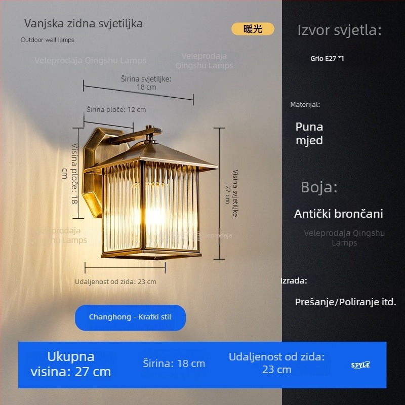 Vanjska zidna svjetiljka za ulaz u vilu, balkon, vrt, vanjske zidove, paviljon kineskog stila, dvorišna svjetiljka