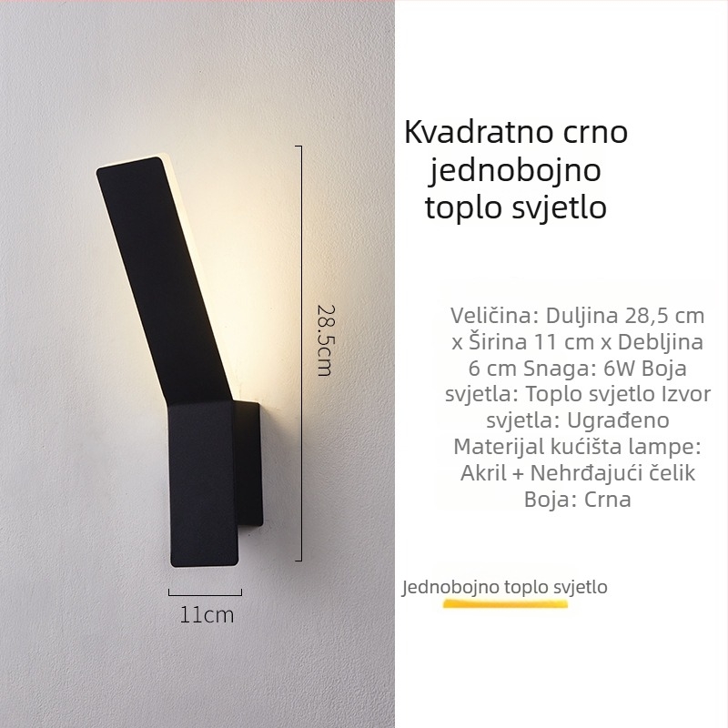 Vanjska vodootporna LED zidna svjetiljka, jednostavan modern dizajn, zidna montaža