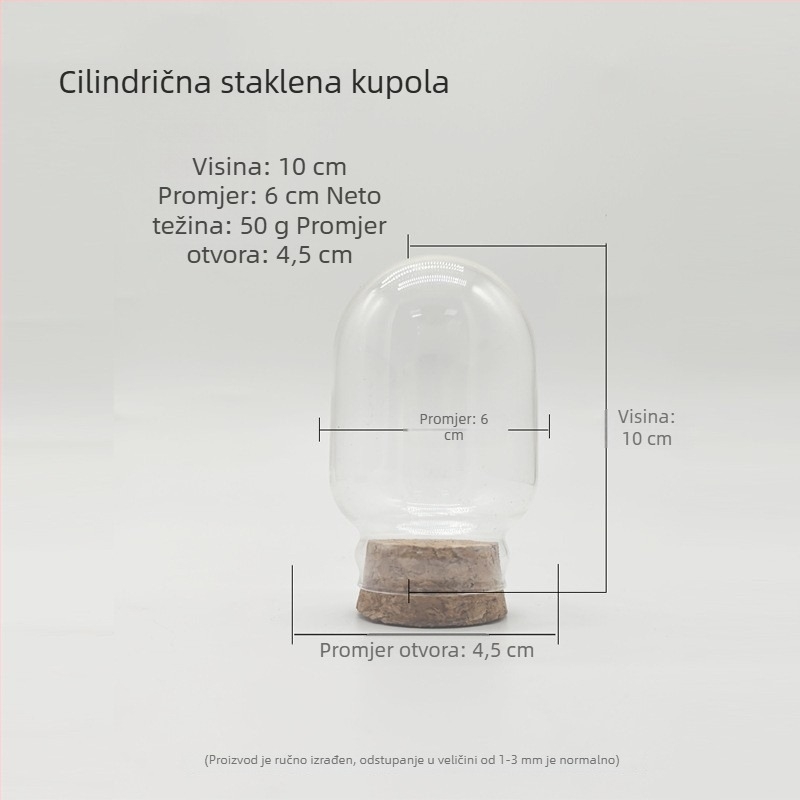 Staklena vitrina s korkovim poklopcem za suho i sačuvano cvijeće - prozirni zaštitni poklopac protiv prašine