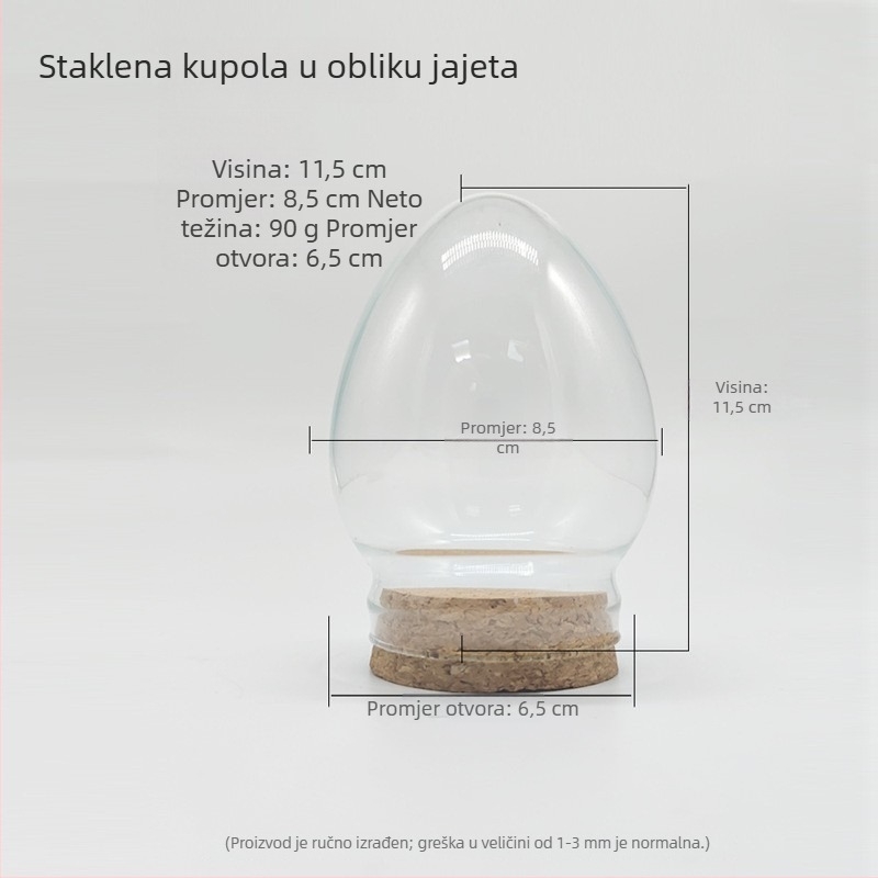 Staklena vitrina s korkovim poklopcem za suho i sačuvano cvijeće - prozirni zaštitni poklopac protiv prašine