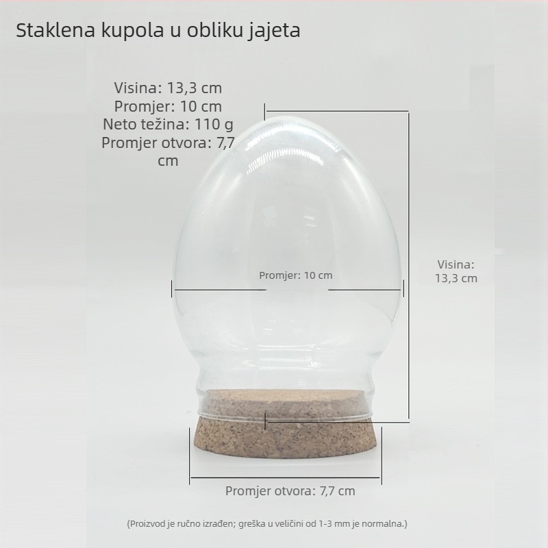Staklena vitrina s korkovim poklopcem za suho i sačuvano cvijeće - prozirni zaštitni poklopac protiv prašine