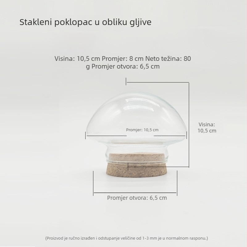 Staklena vitrina s korkovim poklopcem za suho i sačuvano cvijeće - prozirni zaštitni poklopac protiv prašine