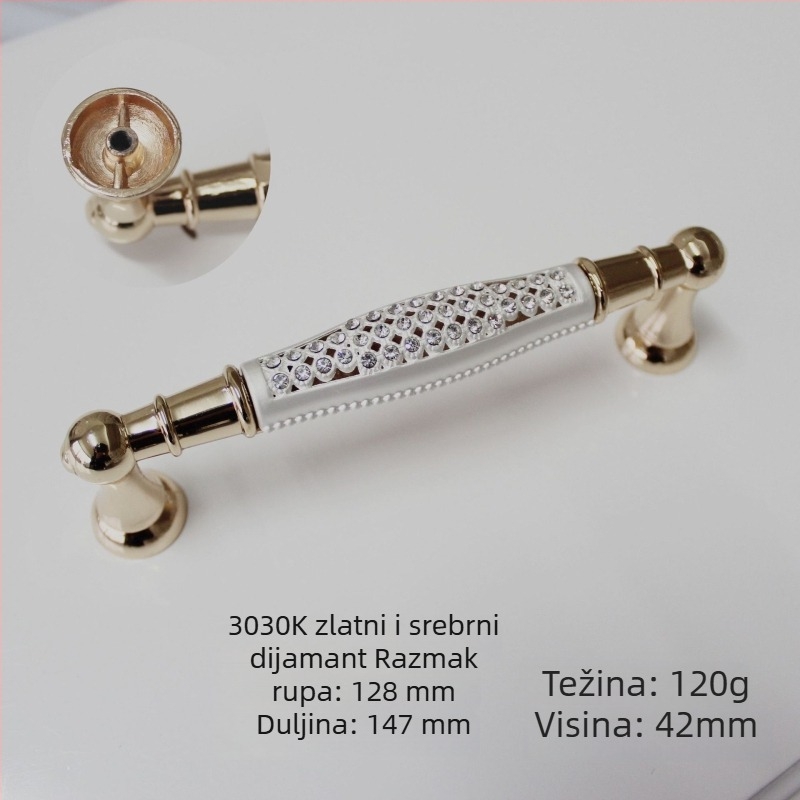 Europski stil čvrsta drška za vrata ormara i ladicu, bijela, cinkova legura
