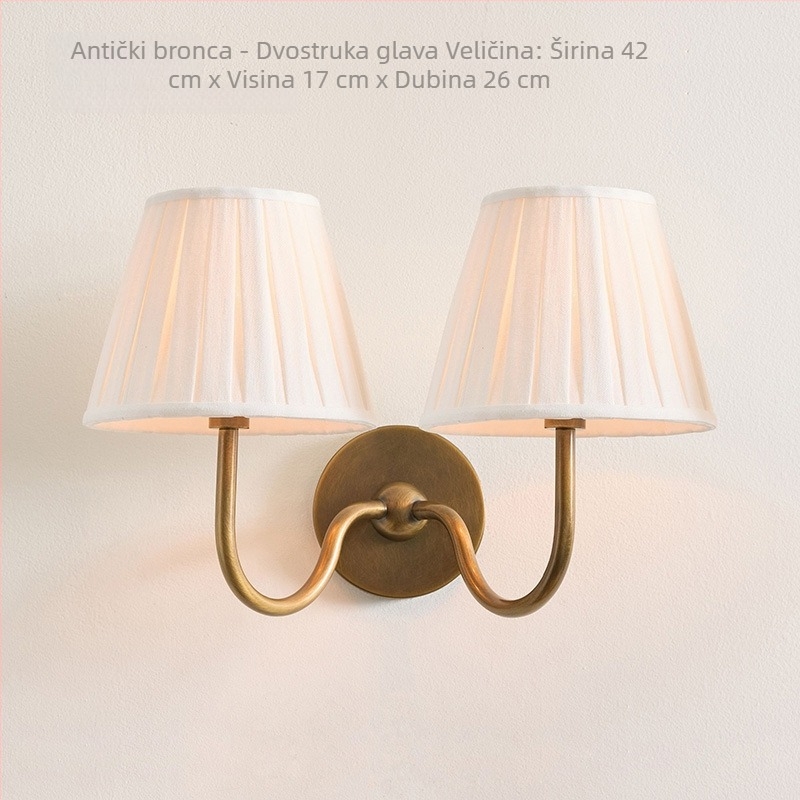 Francuski stil vintage bakrena zidna lampa s platnenim sjenilom za spavaću sobu i ogledalom za dnevni boravak ili hodnik – američki retro minimalistički dizajn
