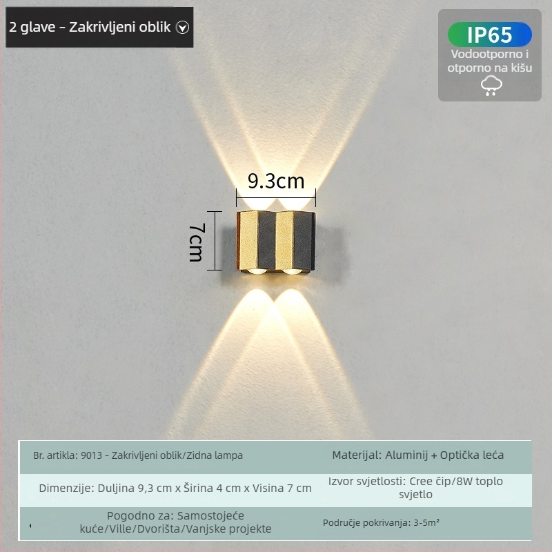 LED vanjska vodootporna zidna svjetiljka s efektom wall washer, moderan kreativni dizajn za vrt i balkon