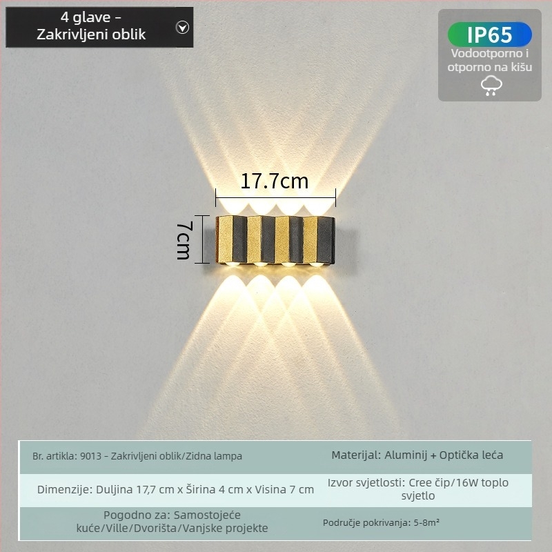 LED vanjska vodootporna zidna svjetiljka s efektom wall washer, moderan kreativni dizajn za vrt i balkon